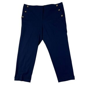LOFT Steampunk Navy Blue Devin Slim Curvy Cropped Pants Gold Buttons Size 18 New